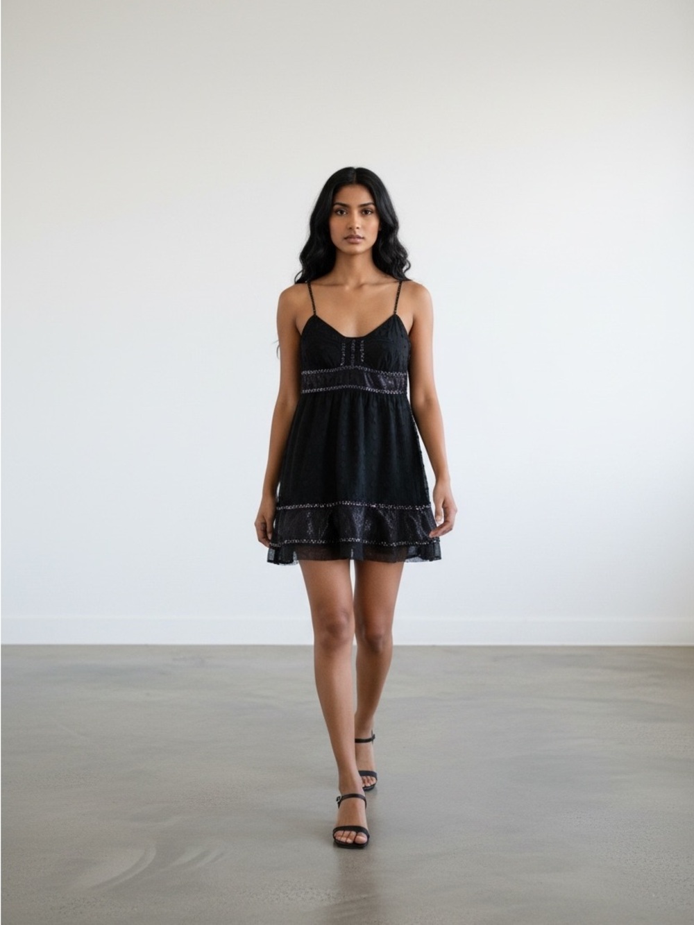 Vintage Free People Beaded Sequin Babydoll Slip Dress - Size 2